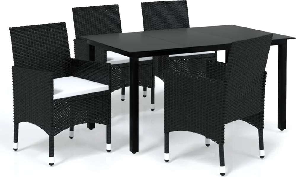 vidaXL Set mobilier de grădină cu perne, 5 piese, negru, poliratan