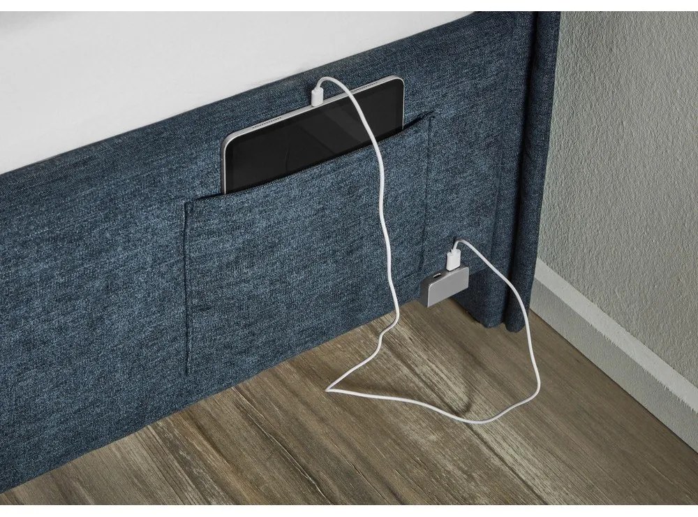 Pat pentru copii albastru închis tapițat fără somieră 90x200 cm Fun – Meise Möbel