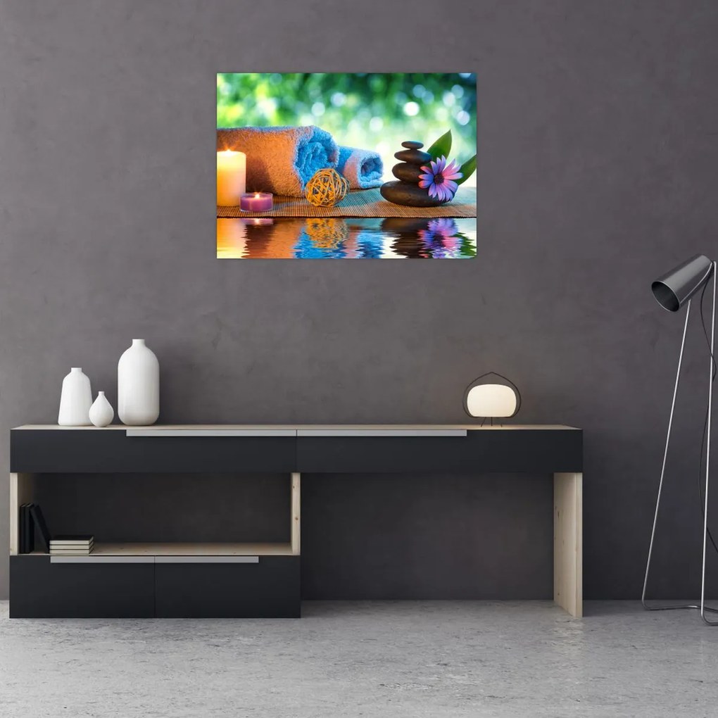 Tablou pe sticlă - Relaxare masaj pictura (70x50 cm)
