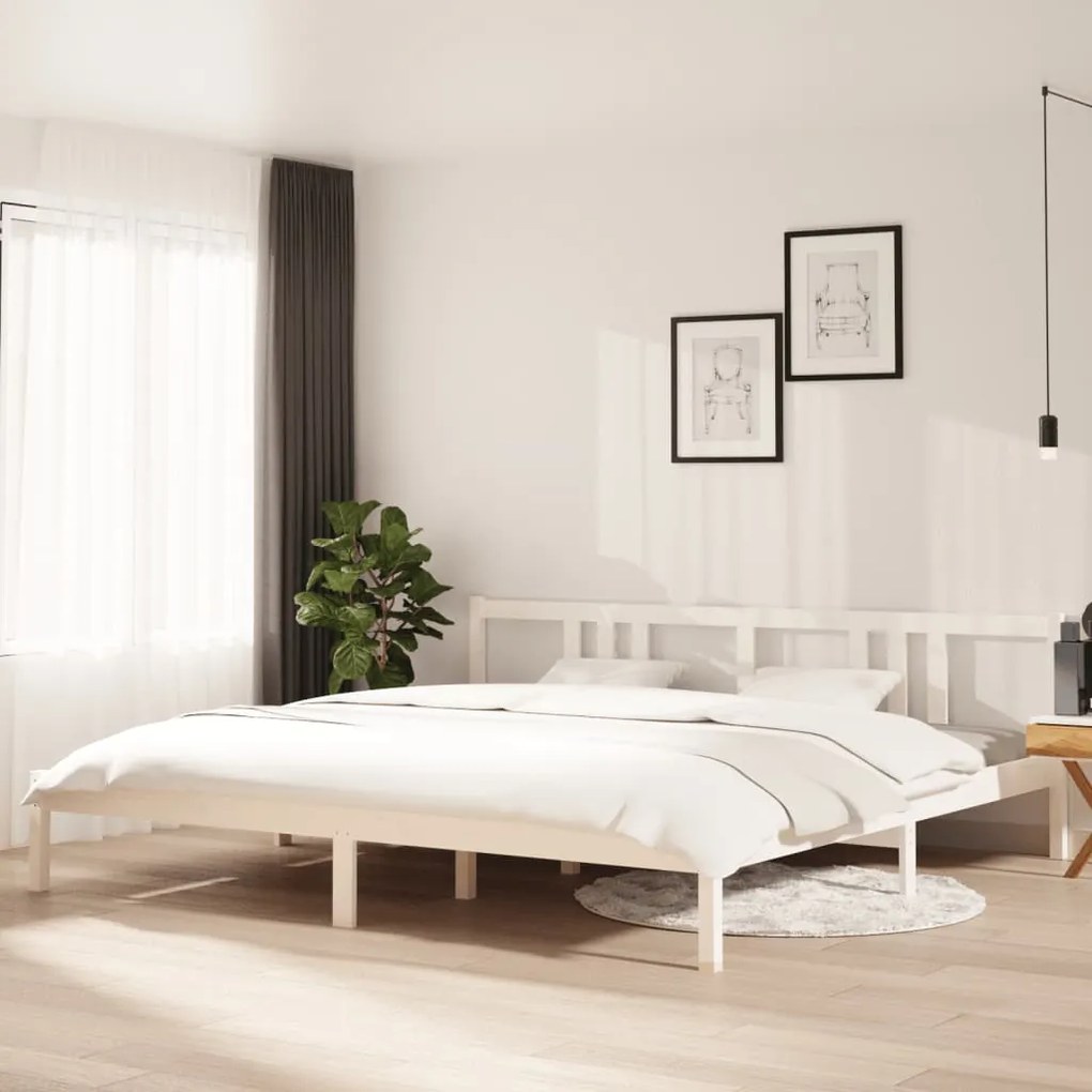 814905 vidaXL Cadru de pat, alb, 200x200 cm, lemn masiv de pin