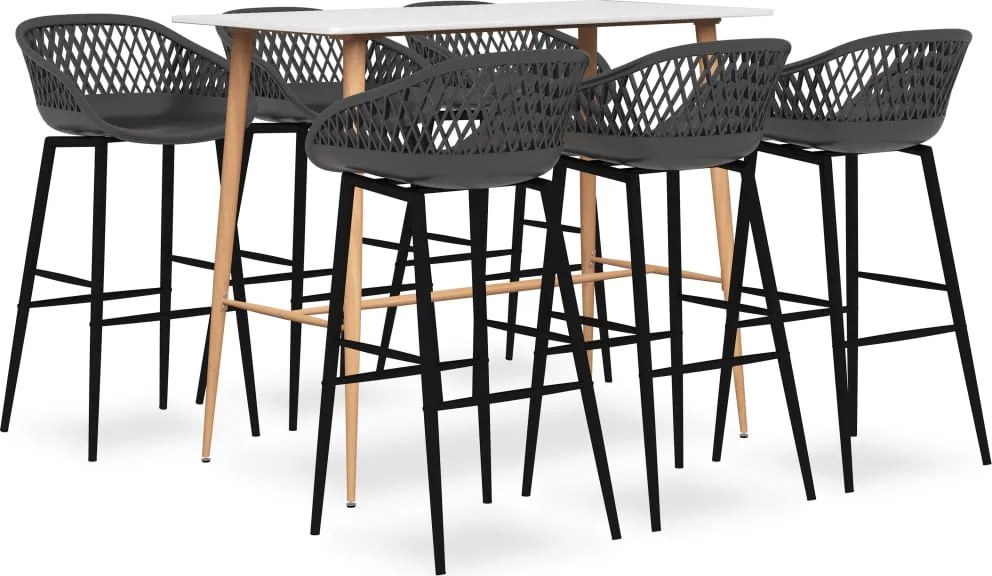 vidaXL Set mobilier de bar, 7 piese, alb și gri