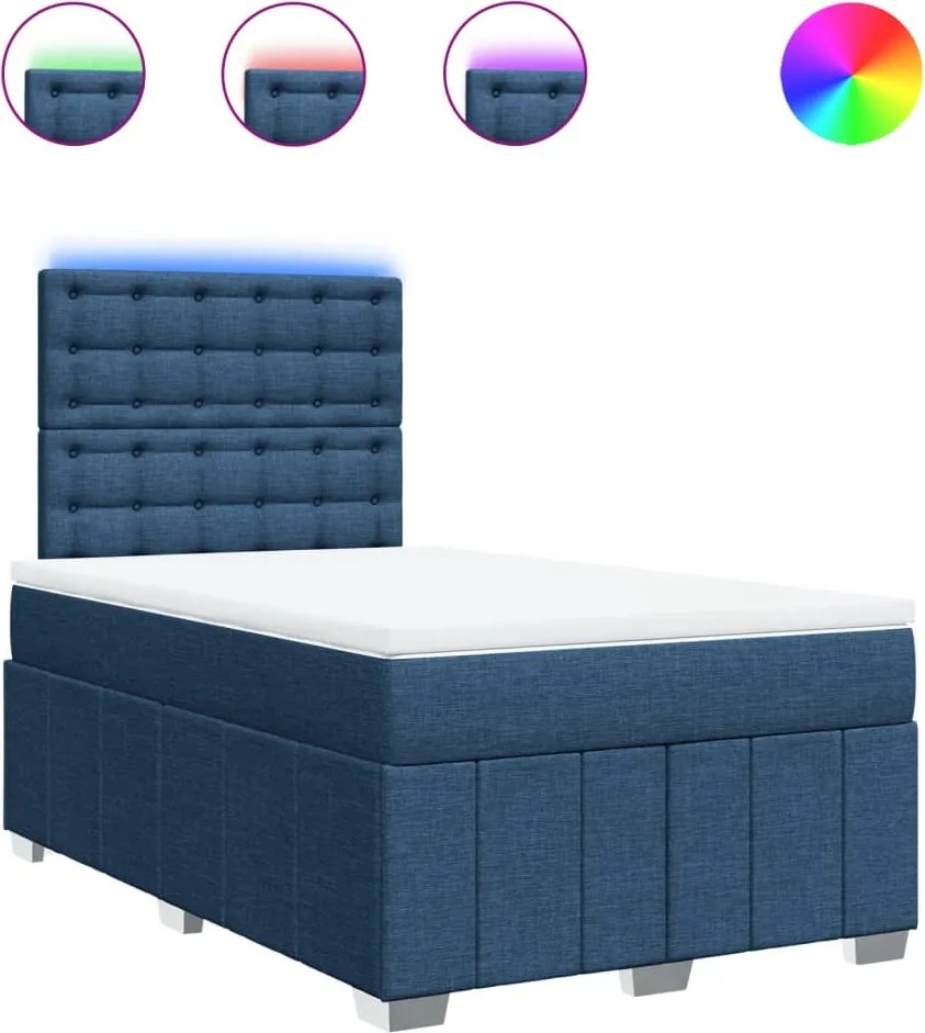 vidaXL Pat box spring cu saltea, albastru, 120x200 cm, textil