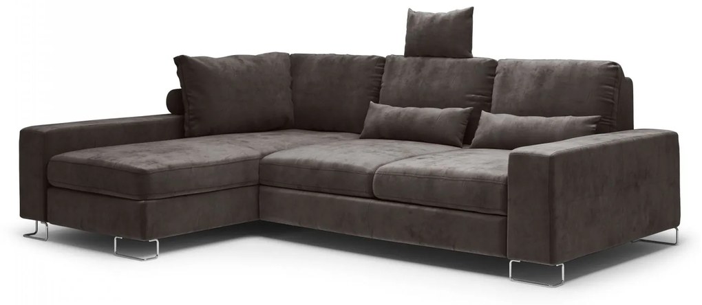 Coltar extensibil Opal, colt pe partea stanga cu tapiterie din catifea, maro inchis