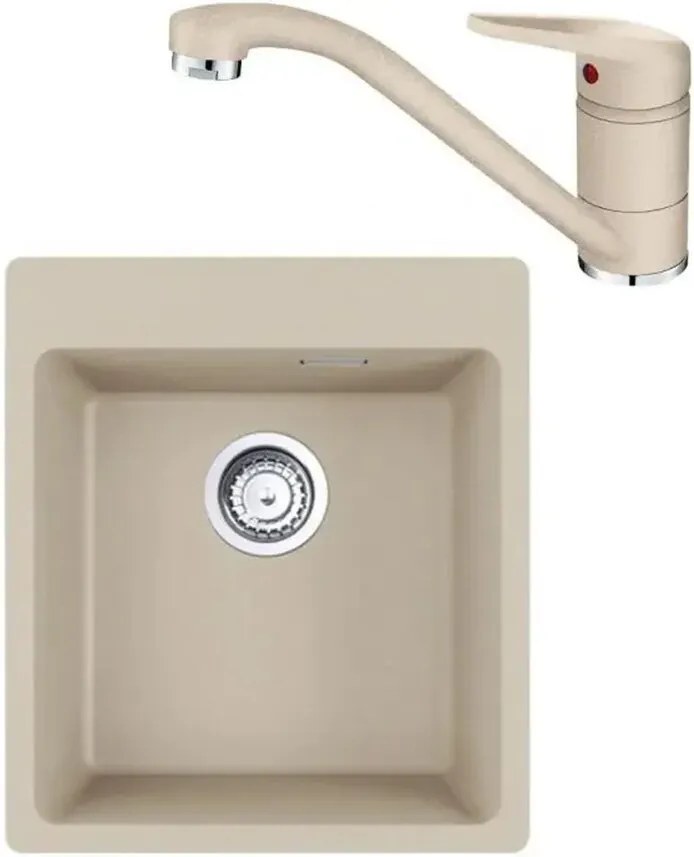 Set chiuveta bucatarie compozit Franke Maris Avena 44x50 cm cu 1 cuva finisaj bej mat si baterie Novara Plus