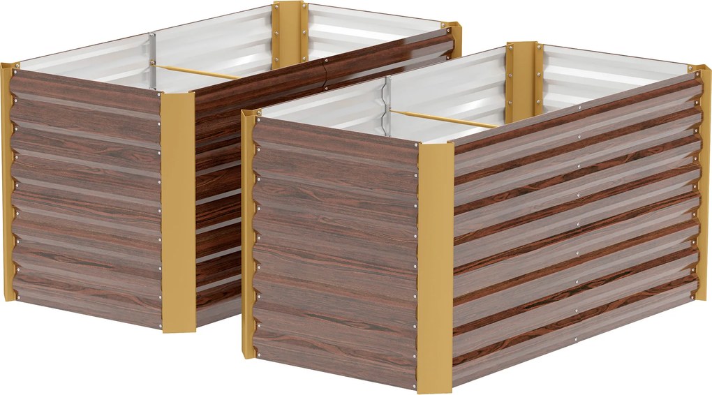 Outsunny Set paturi înălțate 2 buc., jardiniere, extra adânci, metal, 120 x 60 x 60 cm Maro | Aosom Romania