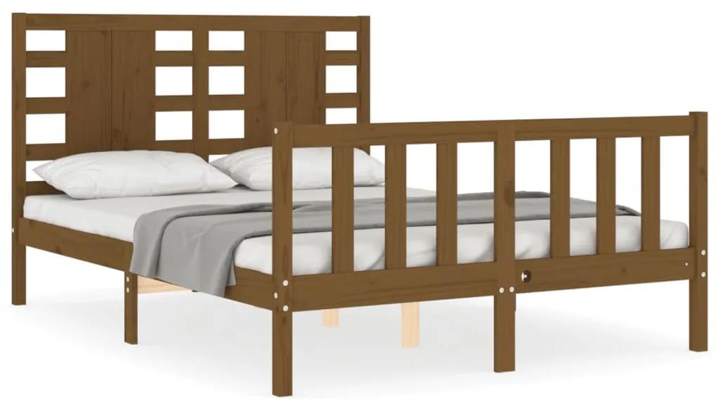 3192789 vidaXL Cadru de pat cu tăblie, dublu mic, maro miere, lemn masiv