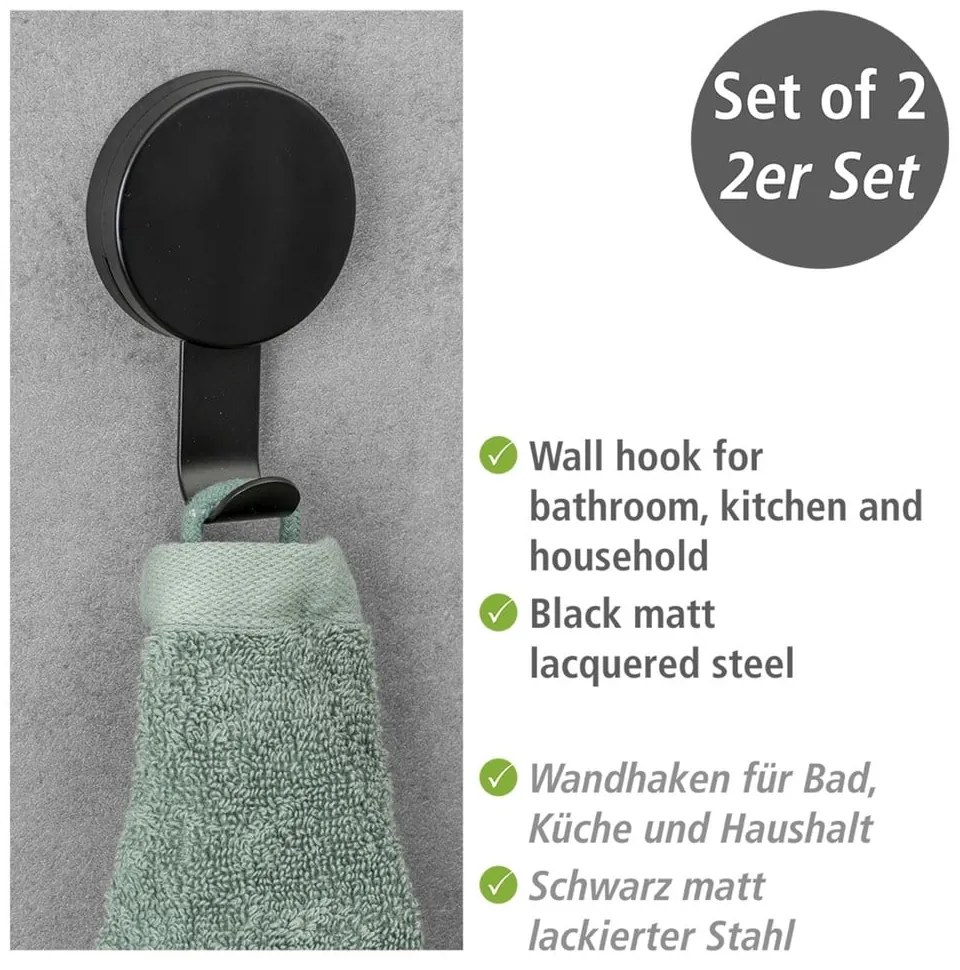 Set 2 cârlige pentru prosoape Wenko Pavia, negru