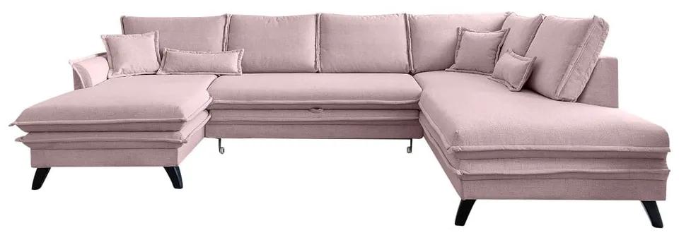 Canapea extensibilă în formă de „U” cu șezlong pe partea dreaptă Miuform Charming Charlie, roz pudră