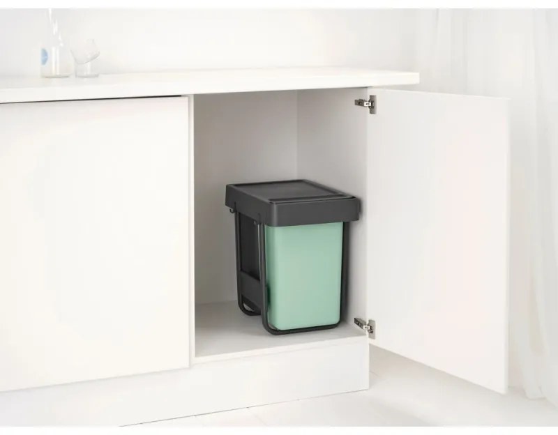 Cos de gunoi colectare selectiva Brabantia Sort&Go 1008862, 2x15 L, Montaj intern cu cadru telescopic, Gri/verde