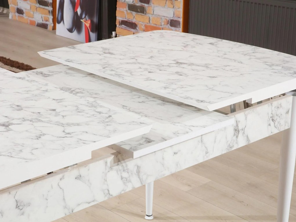 Masă sufragerie Vopami (alb + gri) (pentru 4-6 persoane). 1093738