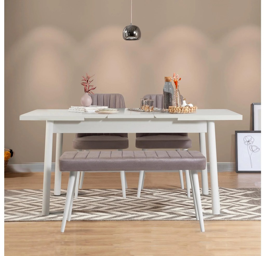 Set mobilier sufragerie Dobuse 2 (alb + gri) (pentru 4 persoane). 1093785