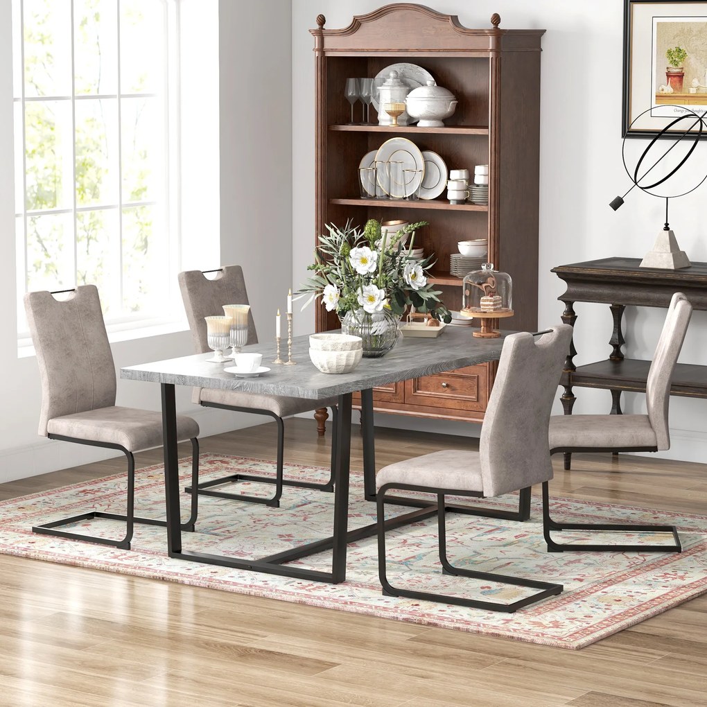 HOMCOM Set de 4 scaune de sufragerie cu acoperire din microfibră, picioare sanie din oțel și mânere 43 x 58,5 x 96,5 cm gri | Aosom Romania