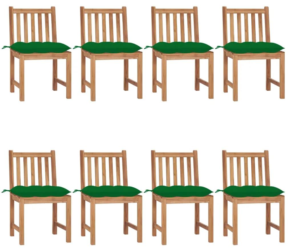 Scaune de gradina cu perne, 8 buc., lemn masiv de tec 8, Verde