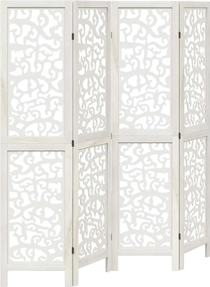 vidaXL Paravan cameră 4 panouri, alb, lemn masiv paulownia