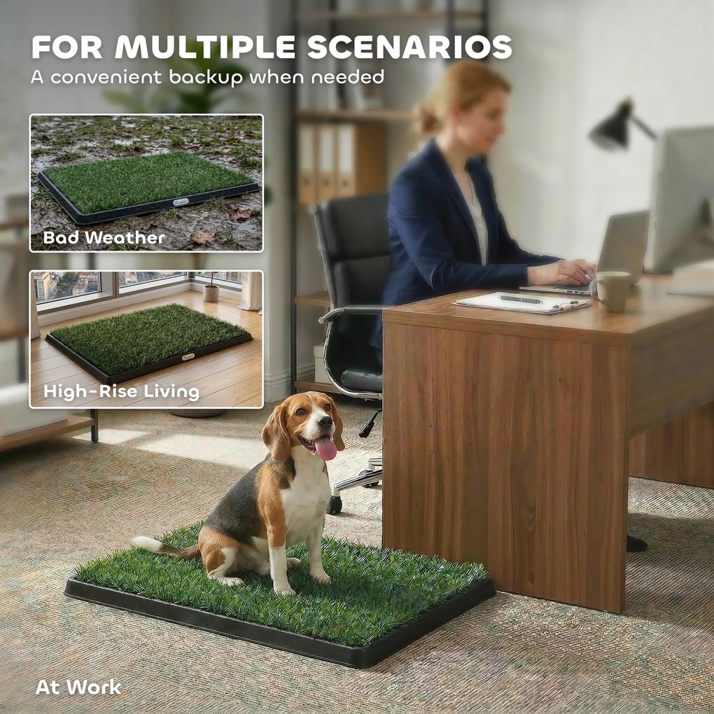 PawHut Toaletă pentru câini 76 x 50,5 cm cu 2 gazonuri artificiale lavabile, toaletă pentru căței pentru câini, pentru balcon și acasă Negru+Verde | Aosom Romania