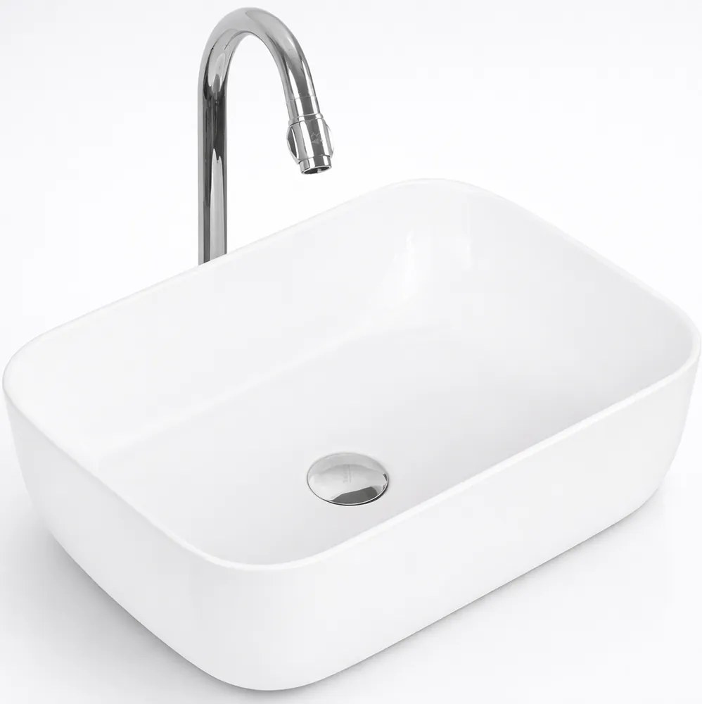 BERLIN || Lavabou, de pus pe blat, ceramică, alb, dreptunghiular