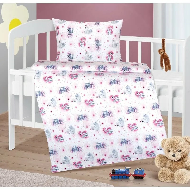 Bellatex Lenjerie de pat din bumbac Agata Unicornroz, 90 x 135 cm, 45 x 60 cm