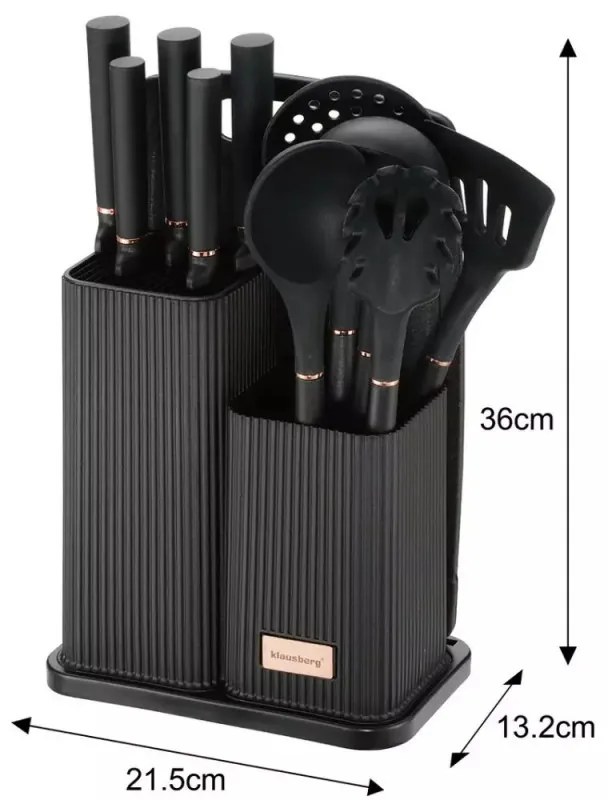 Set cutite si ustensile de bucatarie Klausberg KB 7835, 12 piese, Otel inoxidabil, Negru