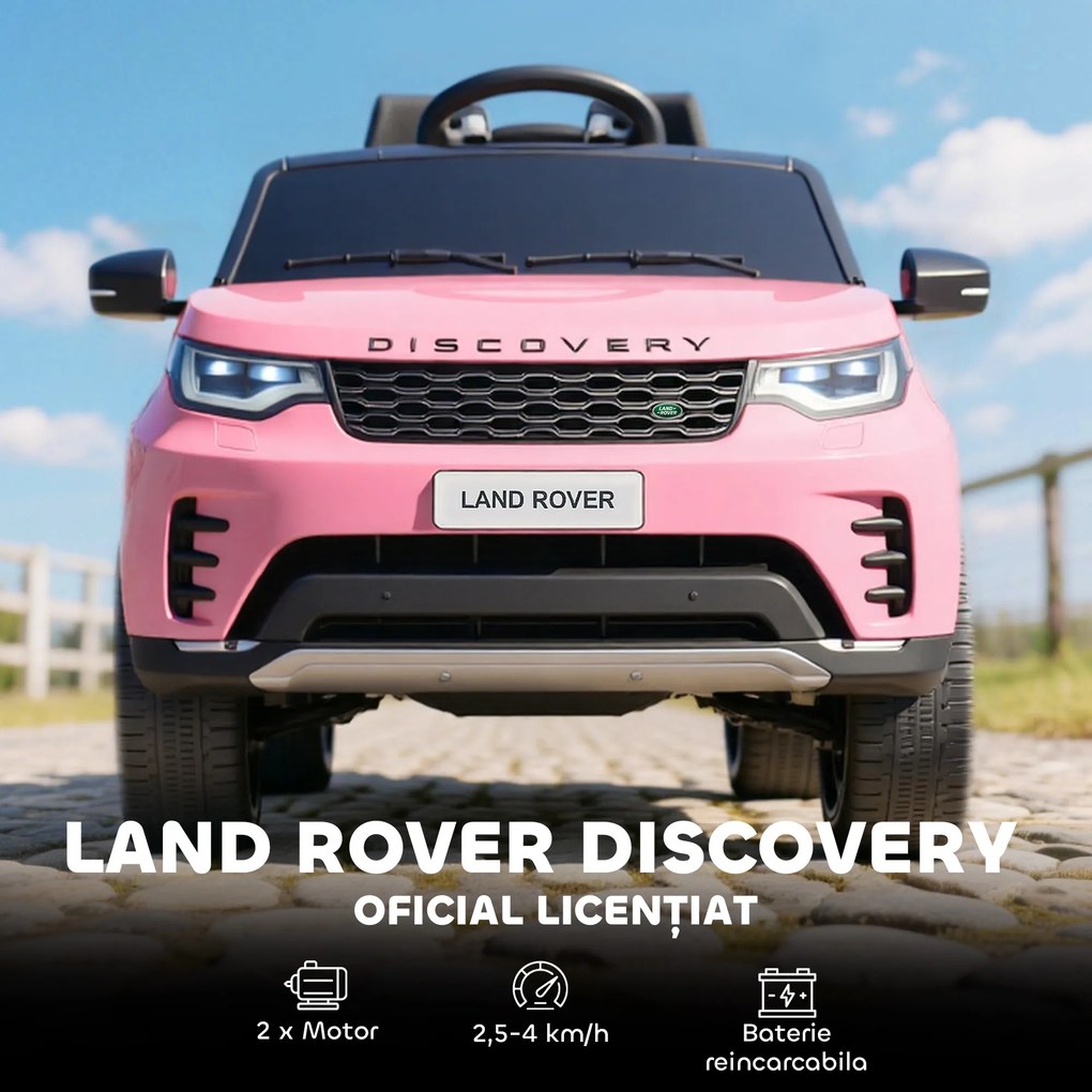 HOMCOM Mașină Electrică pentru Copii 3-6 Ani cu Licență Land Rover Discovery 12V, 2.5-4.5 km/h Auto Electrică pentru Copii cu 2 Motoare, Suspensii, Telecomandă, USB, Muzică, Faruri și Claxon, Roz | Aosom Romania