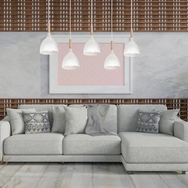 Lustră pe cablu NOAK 5xE27/60W/230V albă/lemn