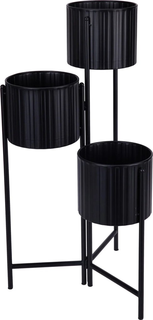Suport de flori loft pentru 3 ghivece VIKO, metalic, negru