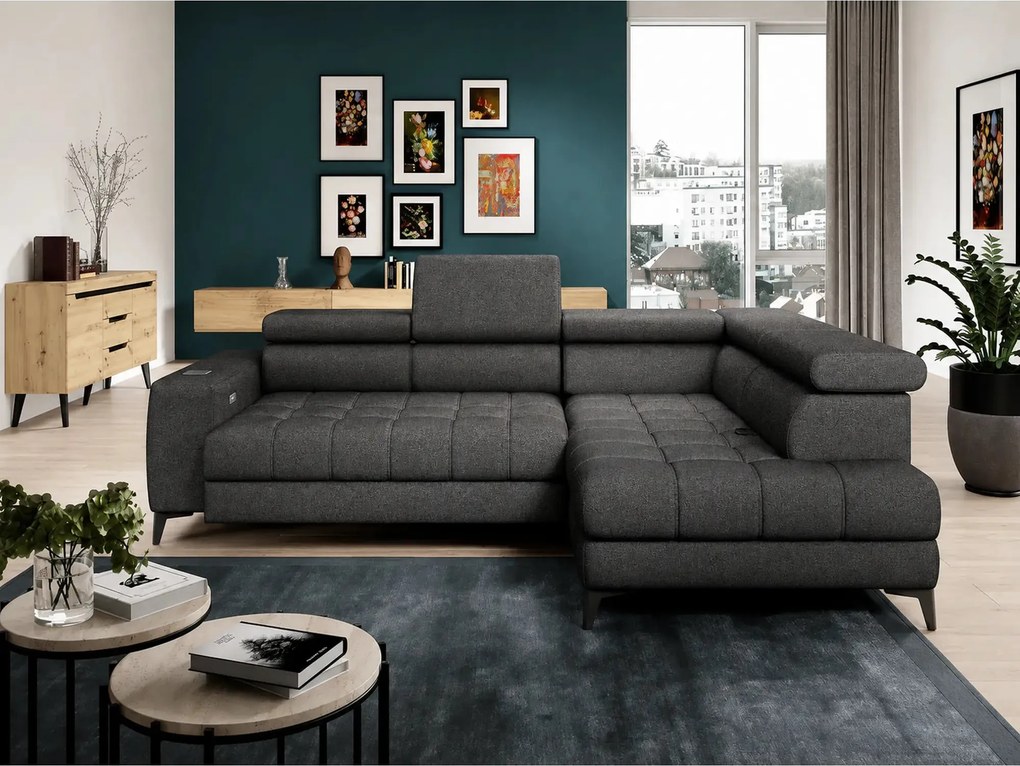 Coltar BAGGIO, sezlong dreapta, stofa clasica gri inchis - Austin 20,