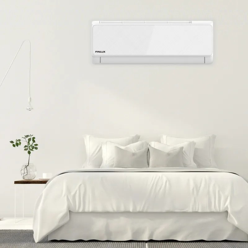 Aparat de aer conditionat inverter Finlux 12LIE55BE, 12000 BTU, 30 m², Incalzire exterior, Suflare 4D, Functionare la -25°C, Alb