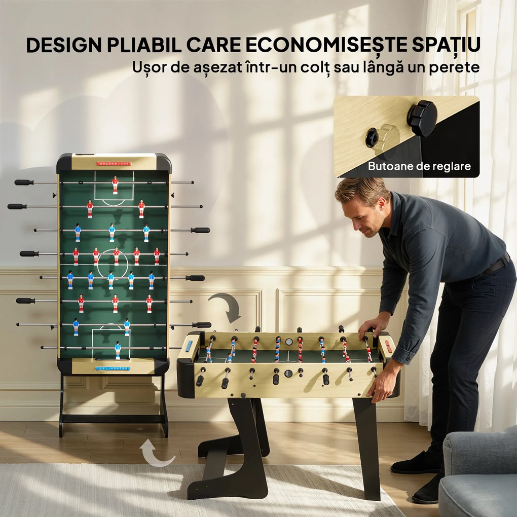 SPORTNOW Fotbal de Masă Rabatabil, Biliard de Masă pentru Acasă cu Mânere Antiderapante, 8 Bare, 22 Jucători, 2 Mingi, Tabele de Scor, pentru Copii și Adulți, Școală, Birou, Petreceri, 118x107.5x78 cm, Culoare Lemn | Aosom Romania