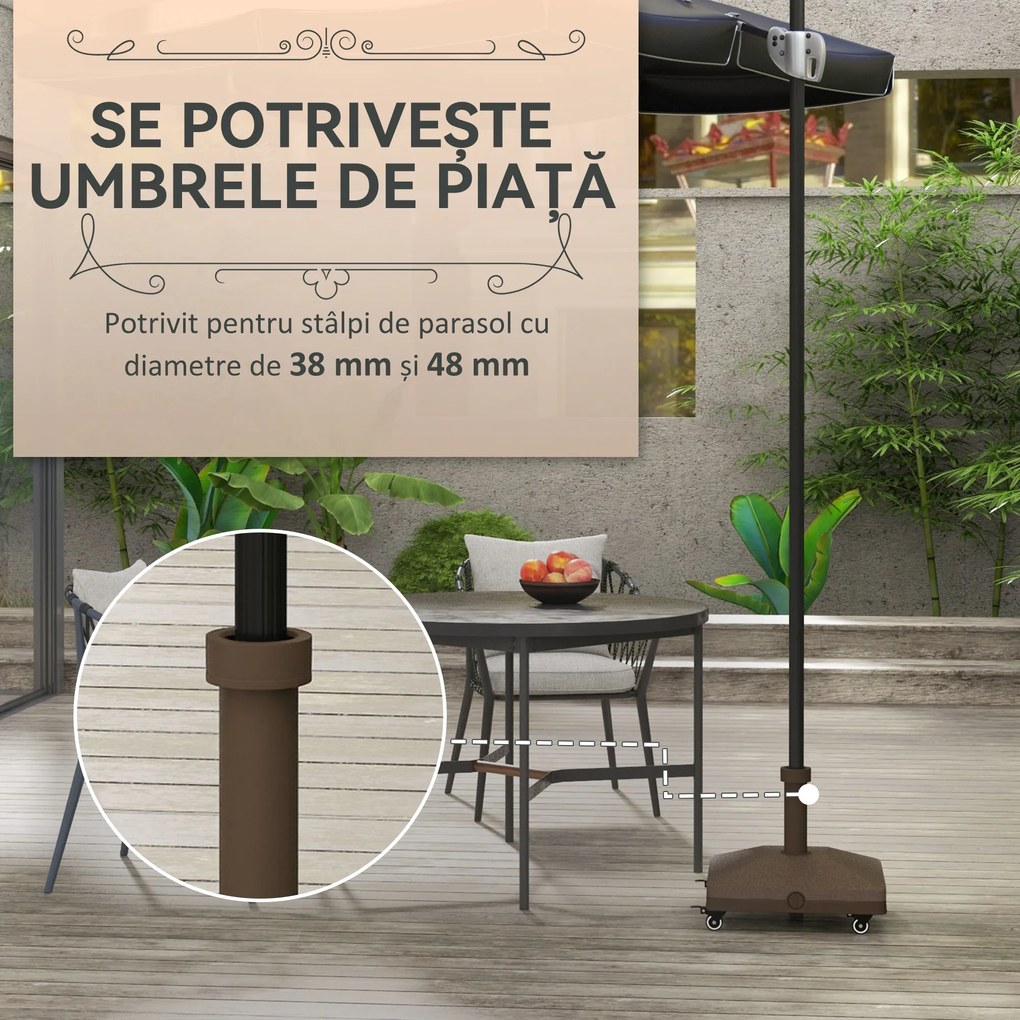 Outsunny Bază pentru Umbrelă cu 4 Roți și Frâne, 45x45x39 cm, Maro | Aosom Romania
