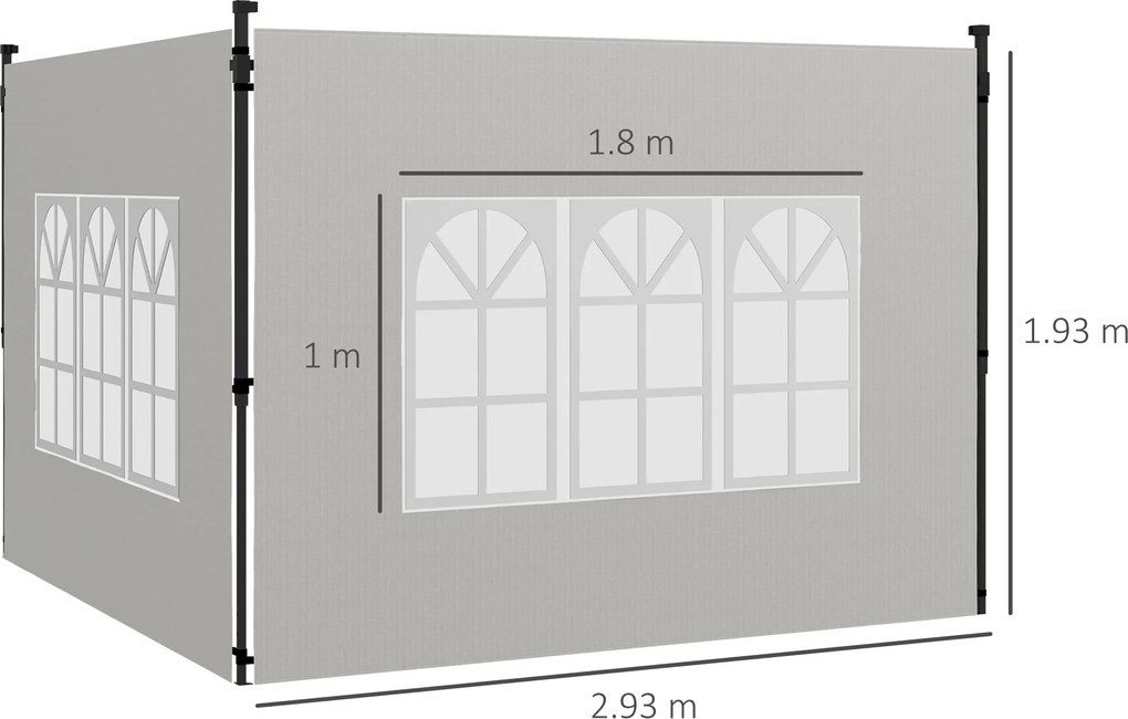 Outsunny Set 2 Pereți Laterali pentru Chioșcuri, Foi Foișor cu Ferestre din PE și Plastic, 3x3 m sau 3x6 m, Alb | Aosom Romania
