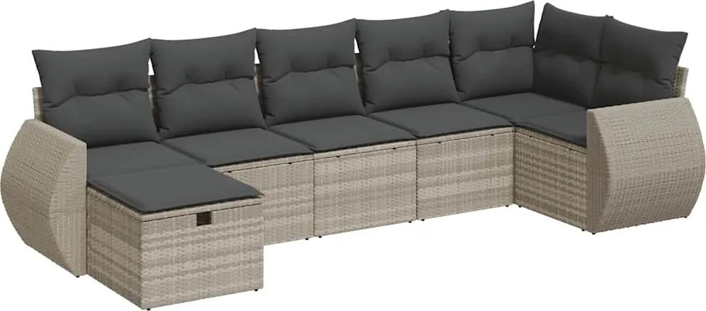 vidaXL Set canapele de grădină cu perne, 7piese gri deschis poliratan