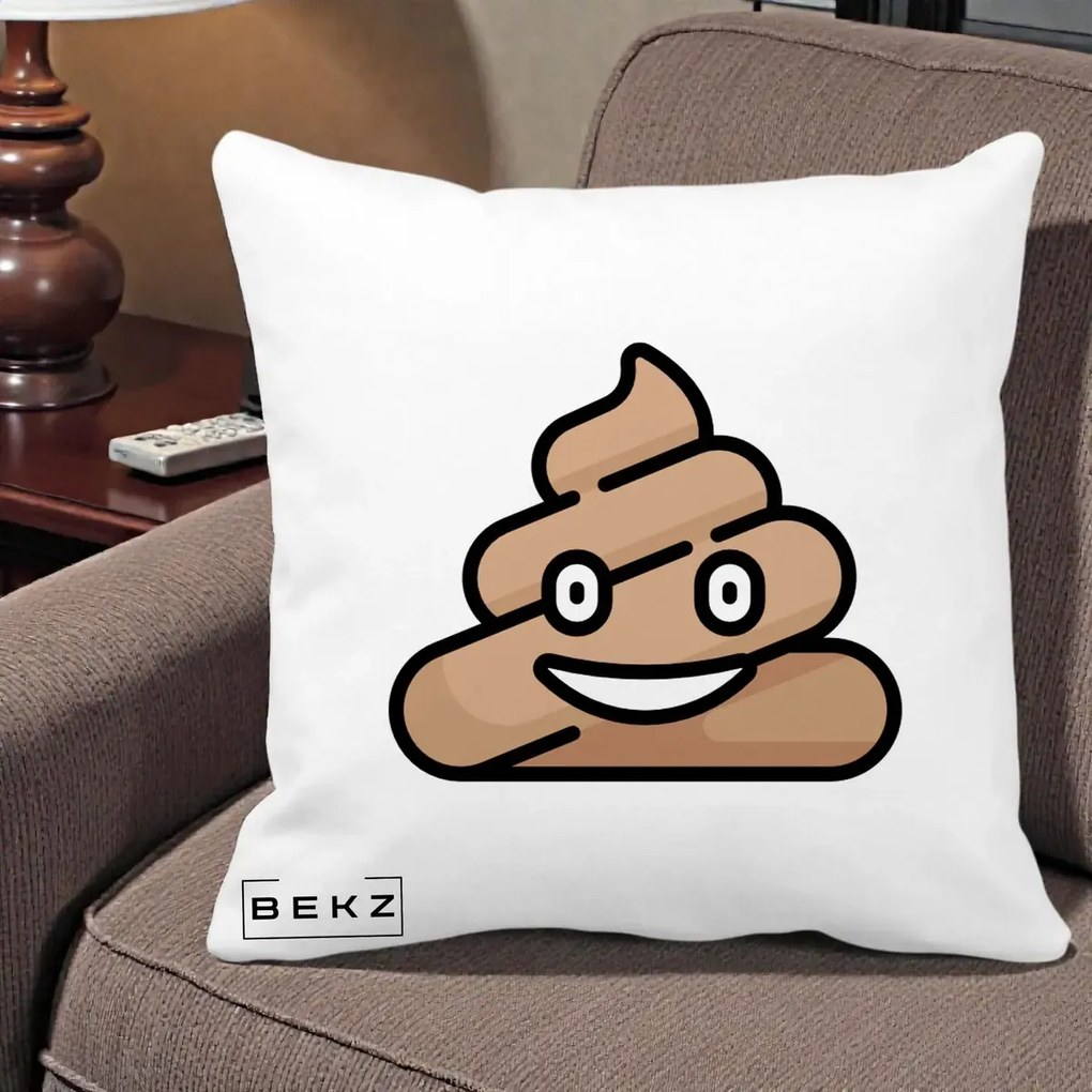 Perna Decorativa Emoji Poop Funny, 40x40 cm, Alba Mata, Husa Detasabila, Perna Inclusa, BEKZ®