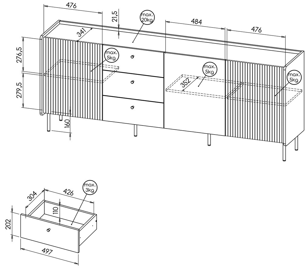 Comodă Phelan P6 (Nuc warmia + Negru). 1062536