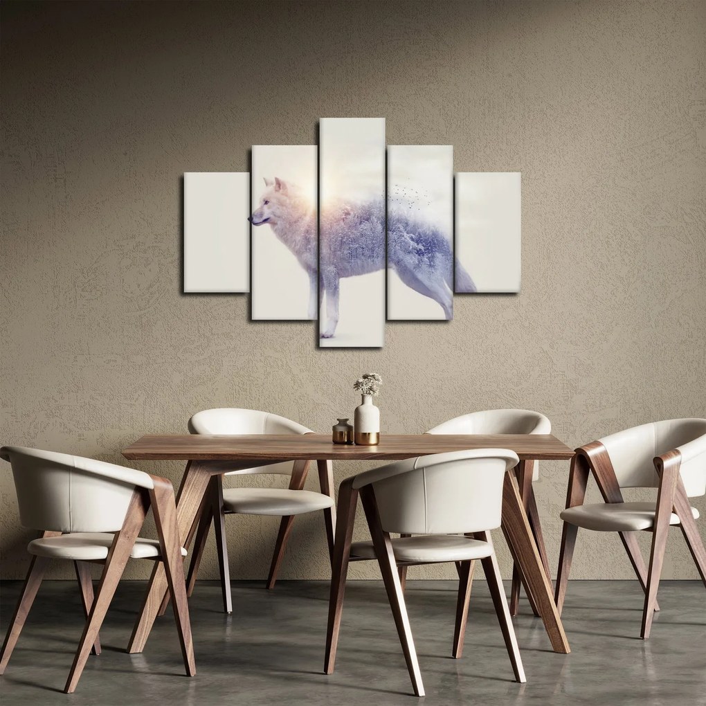 Tablou - Lupul arctic oglindit în peisaj sălbatic (150x105 cm)