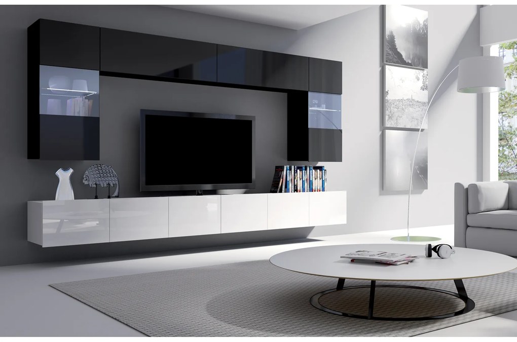 Mobilier living Calabria C1 (Negru + Alb) (fără iluminat). 1051587
