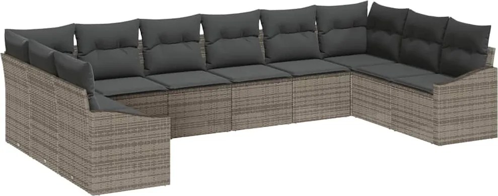 vidaXL Set de canapea cu pernă 10 pcs Gri poliratan