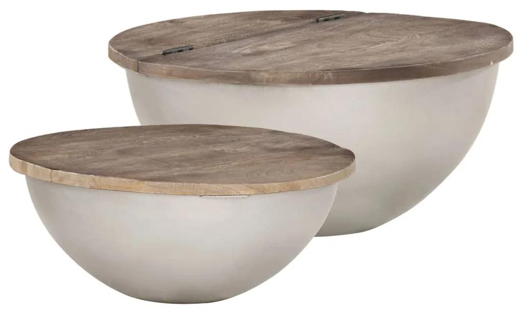 vidaXL Set de măsuțe de cafea in formă de bol 2 piese lemn masiv mango