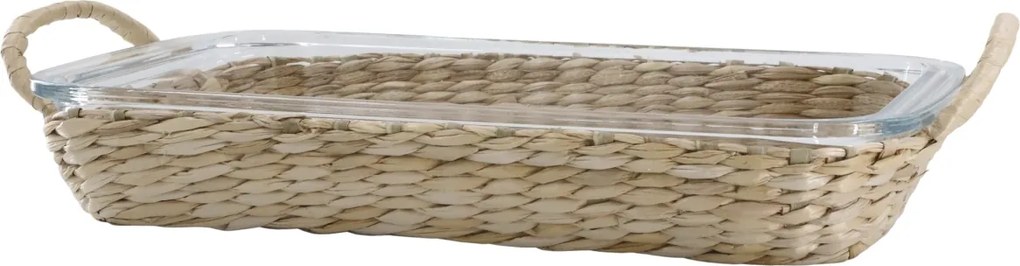 Tavă din sticlă termorezistentă pentru cuptor cu suport din răchită, H5/L39.5/B24.5 cm