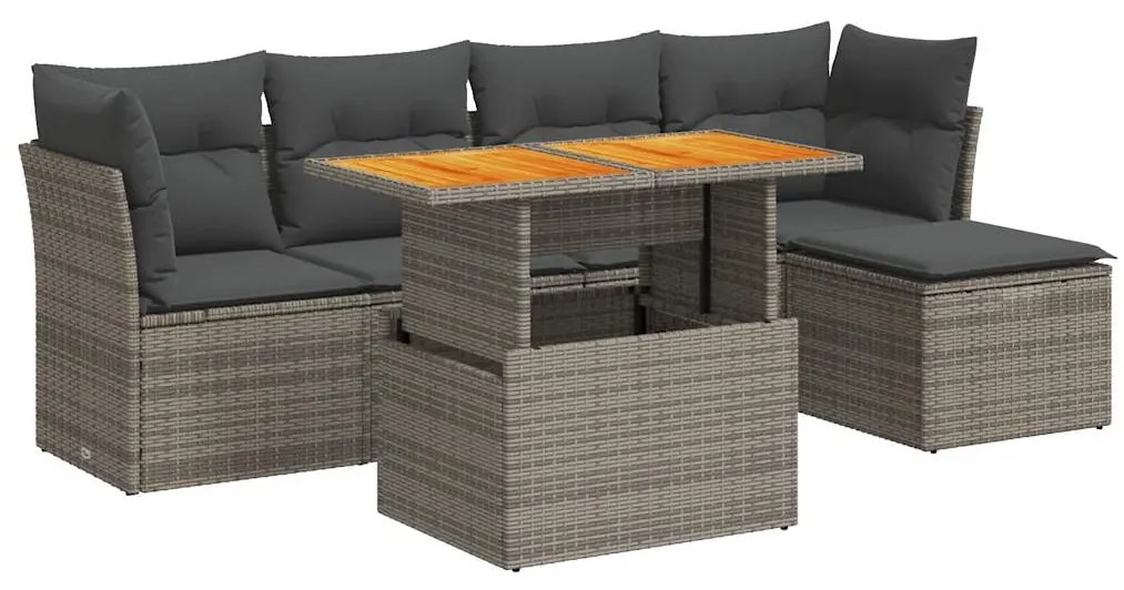 3326916 vidaXL Set mobilier grădină cu perne, 6 piese, gri, poliratan