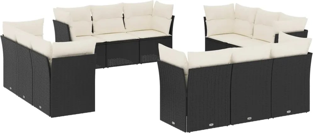 vidaXL Set canapele de grădină, 12 piese, cu perne, negru, poliratan
