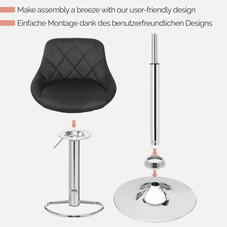 MIADOMODO Scaun de bar 2pcs, fără cotieră, negru