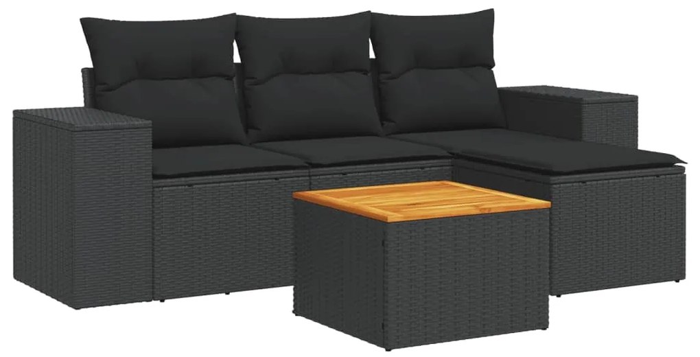 3225411 vidaXL Set mobilier de grădină cu perne, 5 piese, negru, poliratan