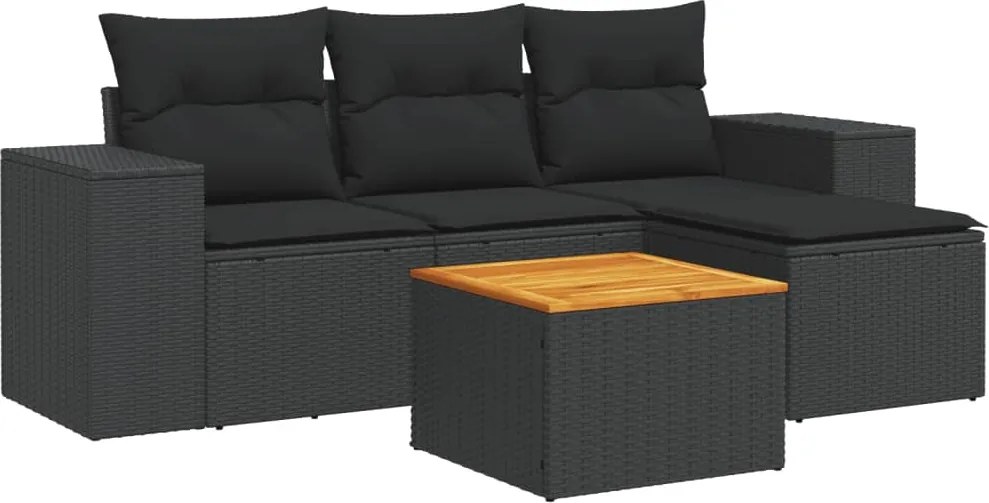 vidaXL Set mobilier de grădină cu perne, 5 piese, negru, poliratan