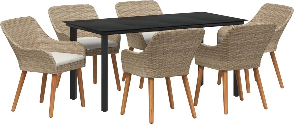 vidaXL Set de masă pentru grădină cu pernă 7 pcs Bej poliratan