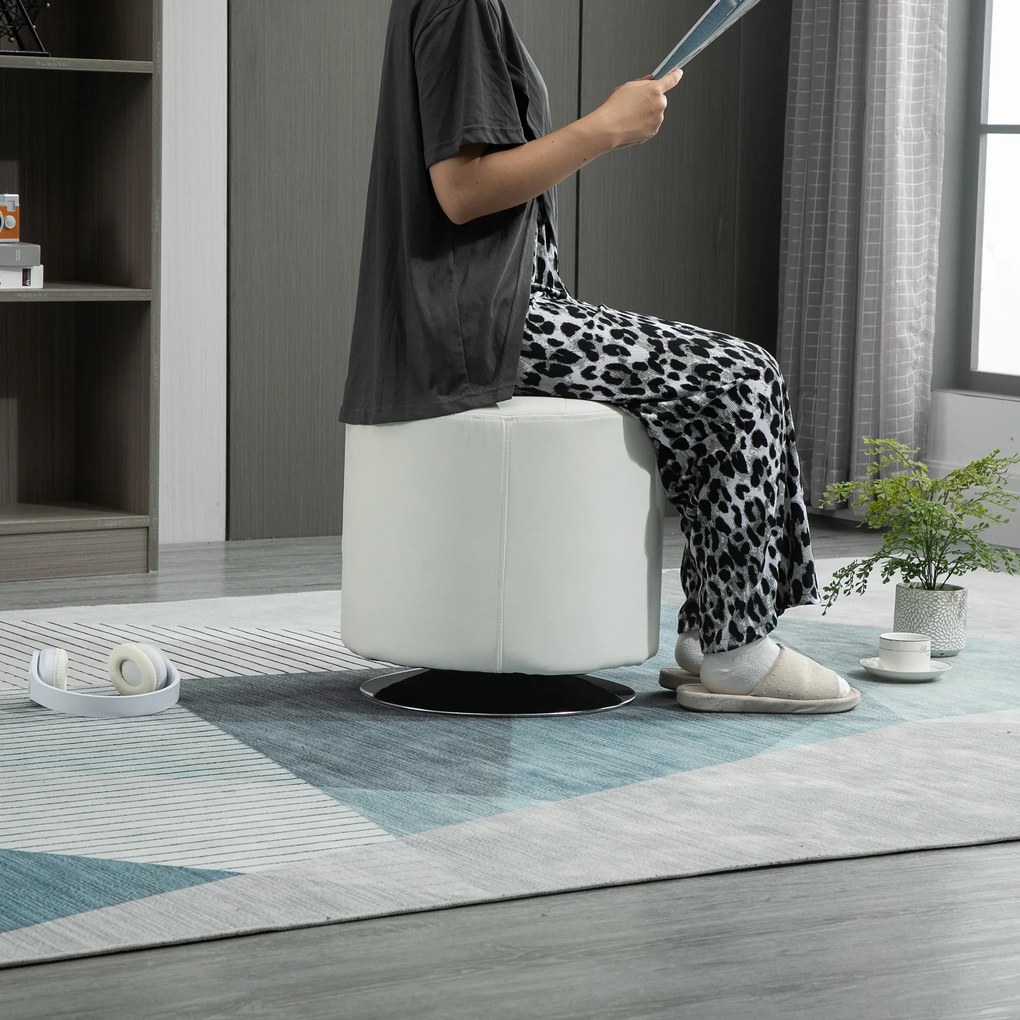 HOMCOM Suport pentru picioare living rotativ la 360°, ottoman rotund tapițat în PU cu bază din oțel, Ø 45,5 x 44,5 cm, alb | Aosom Romania