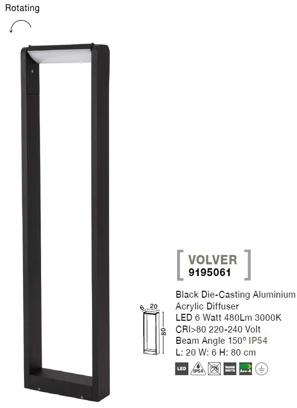 Stalp LED cu lumina orientabila pentru iluminat exterior IP54 VOLVER H-80cm