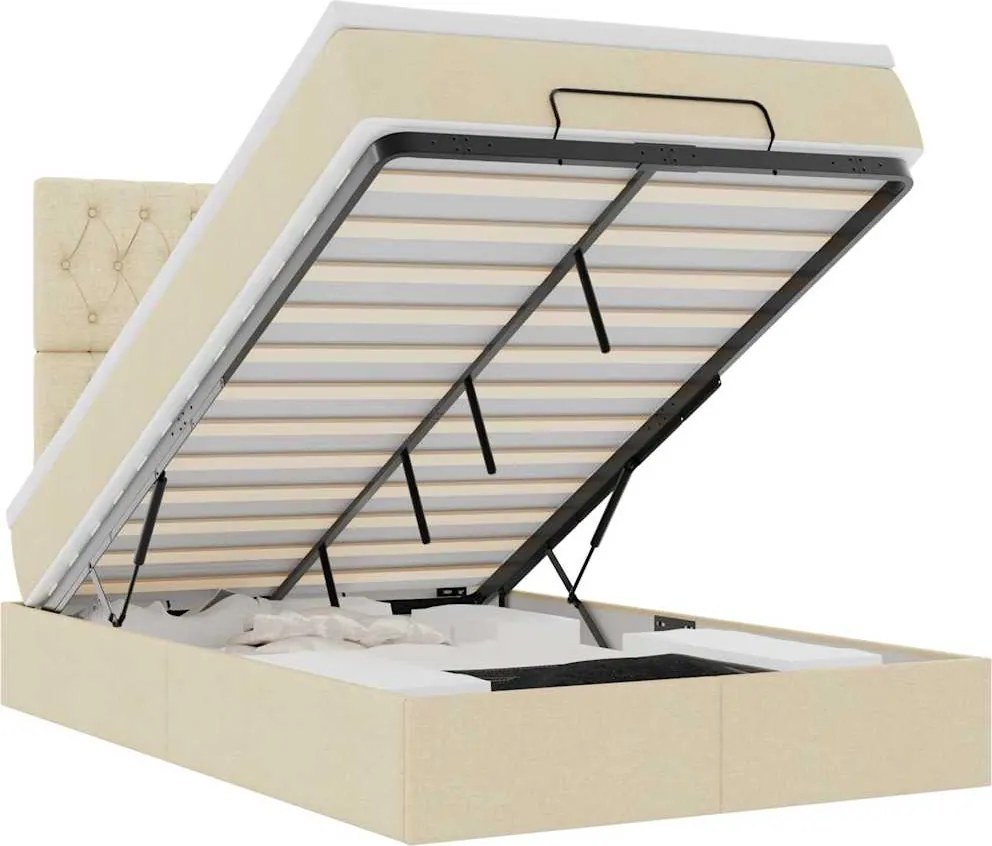 vidaXL Cadru de pat otoman cu saltea crem 120x200cm stofa