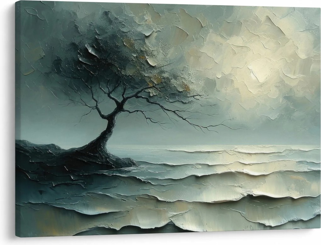 Tablou - pictură în ulei de un copac cu oceanul (70x50 cm)