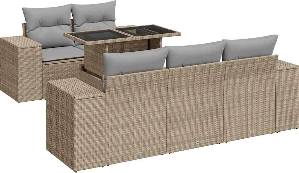 vidaXL Set canapele de grădină cu perne, 6 piese, bej, poliratan