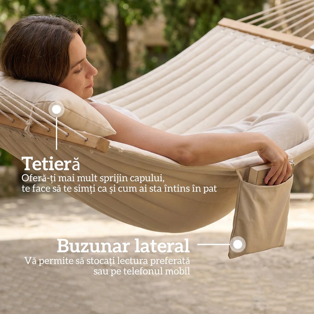 Outsunny Hamac Exterior pentru 2 Persoane, Pernă Căptușită, Capacitate 200 kg, Crem | Aosom Romania